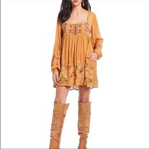 NWT Free People Mustard Embroidered Dress **fits like a small